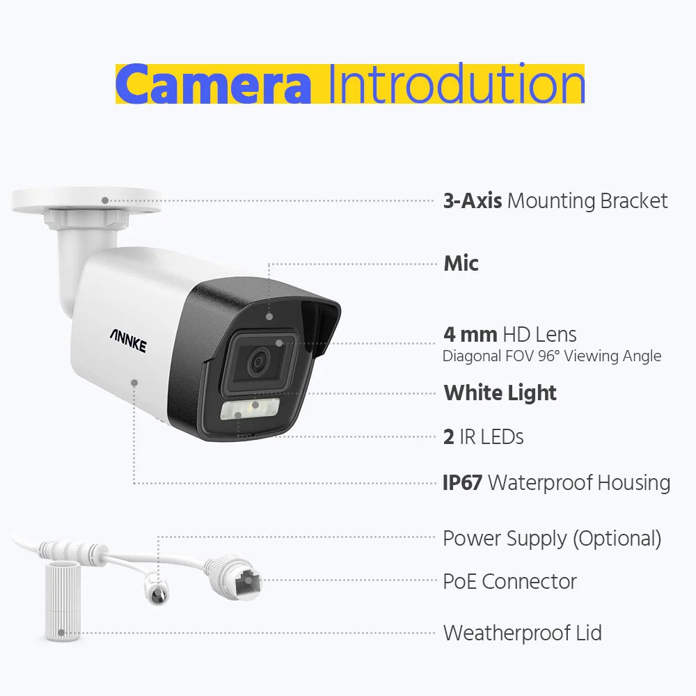 ANNKE 4X Ultra HD 8MP POE Camera 4K Outdoor Indoor Weatherproof