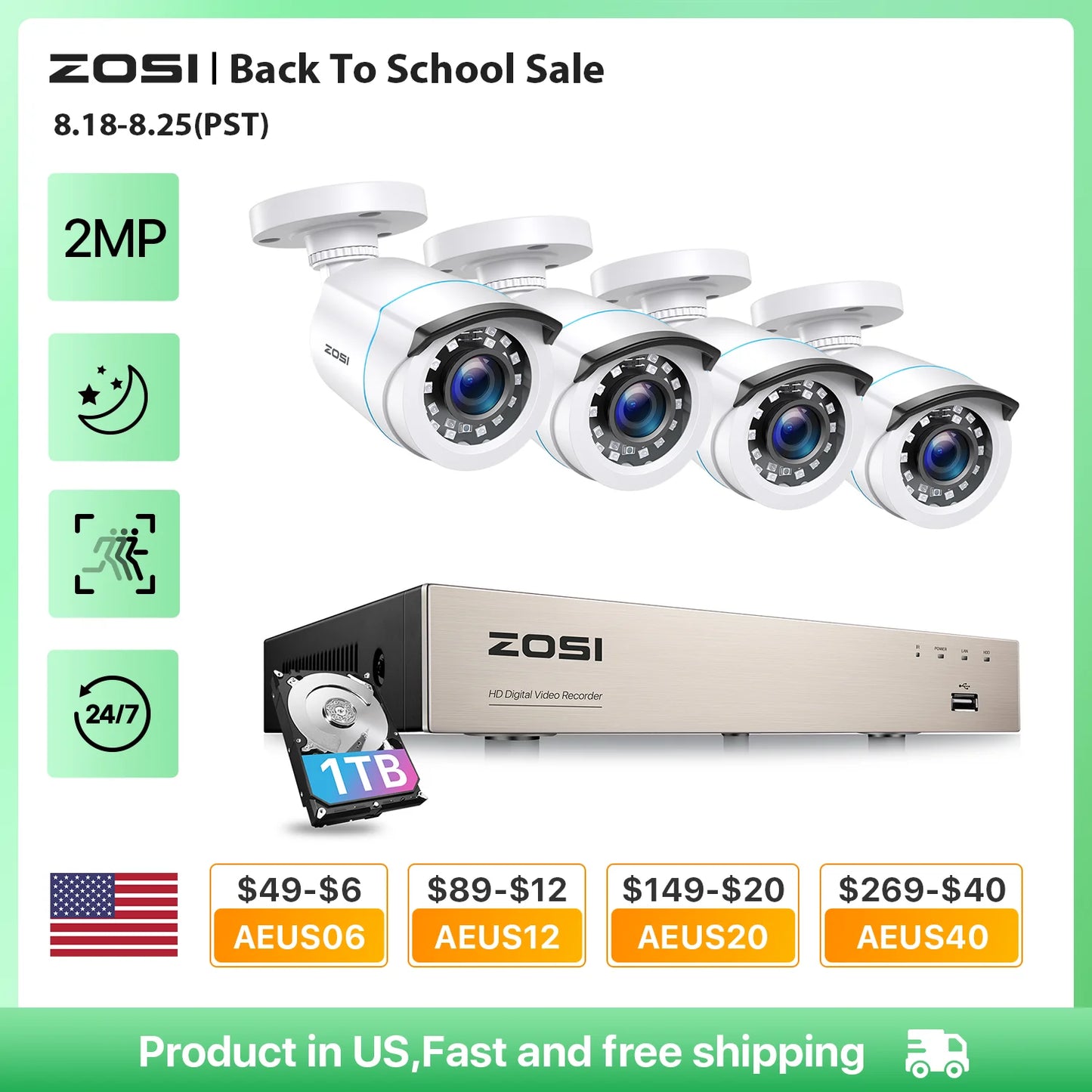 ZOSI 2MP Home Wired Security System