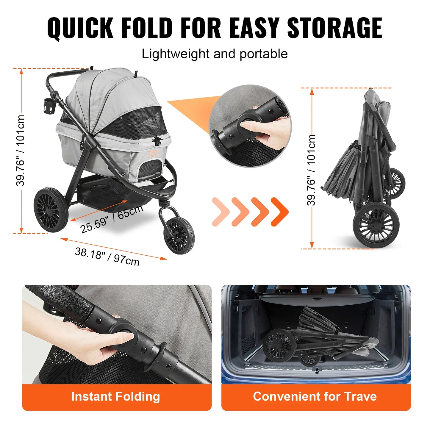 VEVOR Pet Stroller Carrier Dog Cat Strollers Lightweight