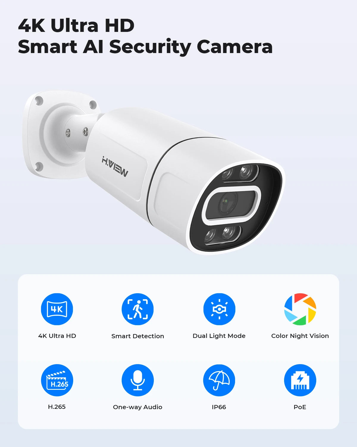 H.View 5Mp 8Mp 4K Ip Camera Poe Ai Face Detection