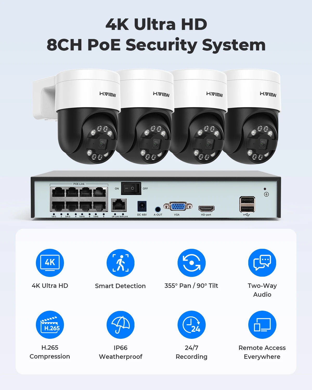 H.view 8Ch 4K 5MP 8MP Cctv Security Camera System