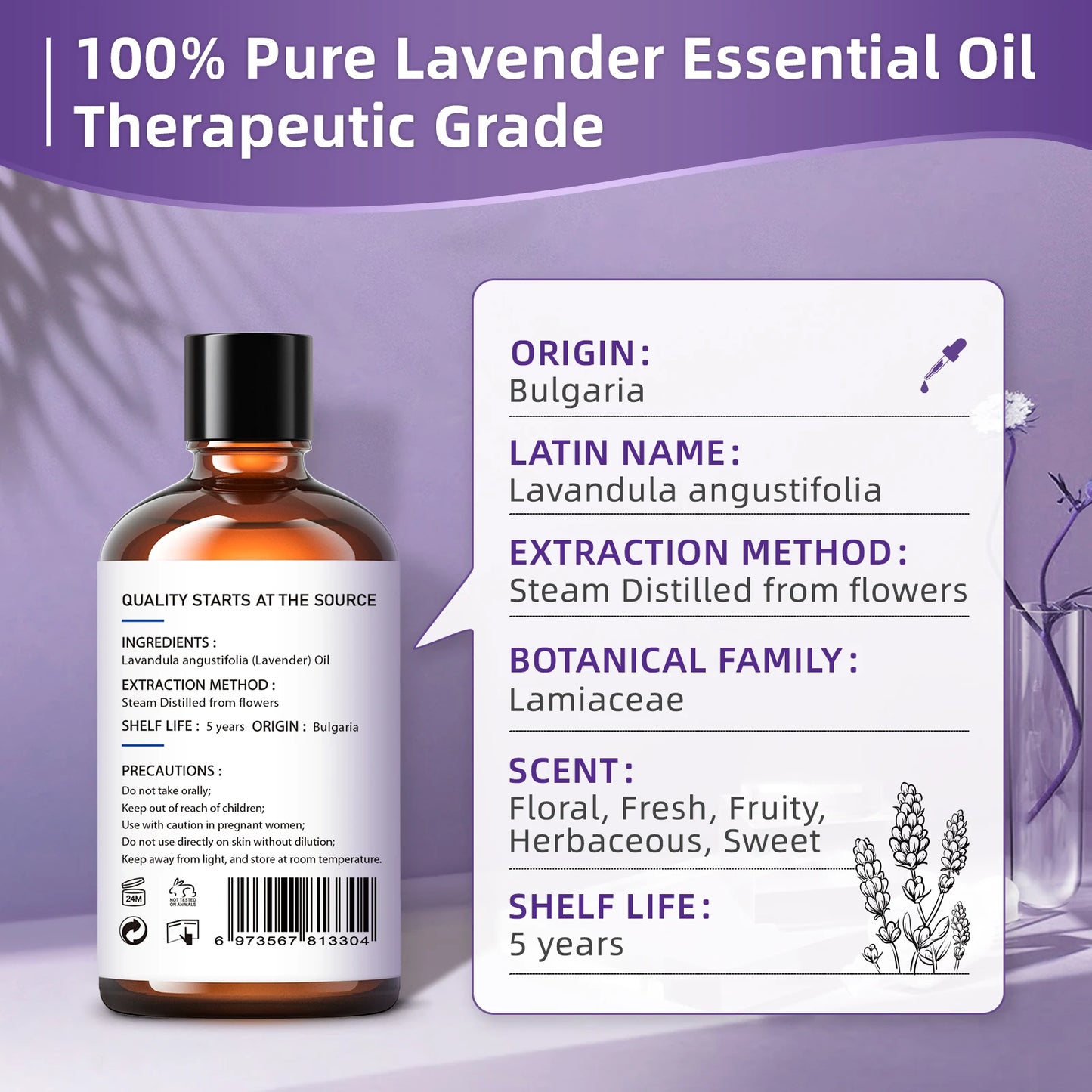 HIQILI 100ML True Lavender Essential Oils for Diffuser