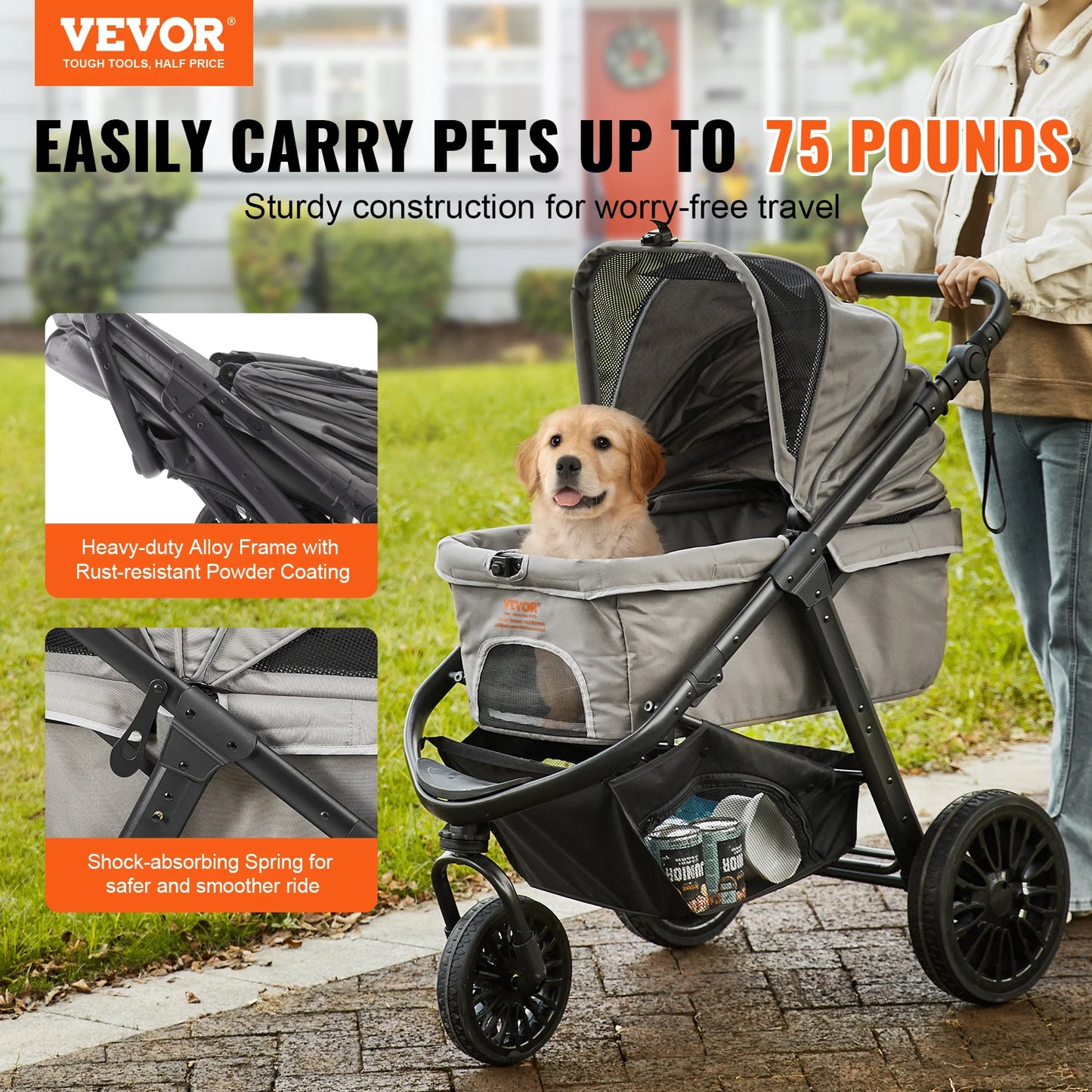 VEVOR Pet Stroller Carrier Dog Cat Strollers Lightweight